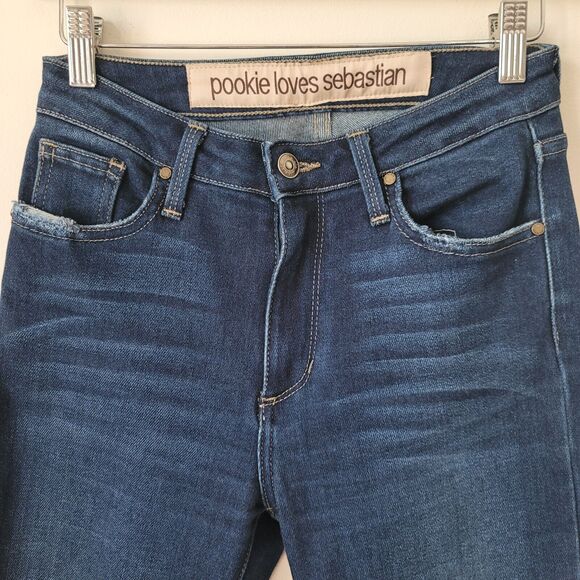 Pookie Loves Sebastian Jeans size 25 Blues slim relaxed High Rise raw hem - Picture 4 of 7